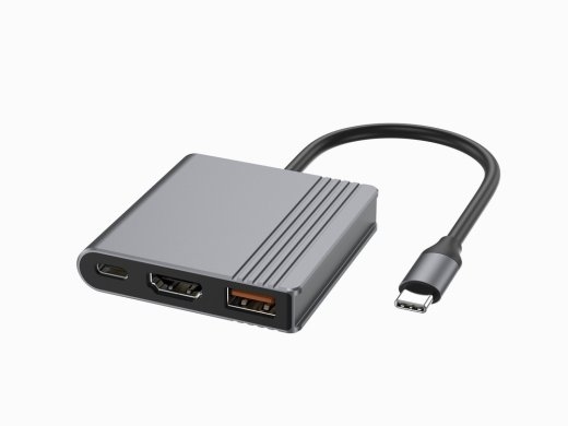 Gembird USB Type-C 3-in-1 multi-port adapter (USB port + HDMI + USB-C video), space grey