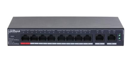 Switch DAHUA DH-SG4010P 10xRJ-45 ports RJ-45 Ports Type Gigabit Ethernet (10/100/1000) 8xPower over Ethernet (PoE) ports quantity Total Power over...