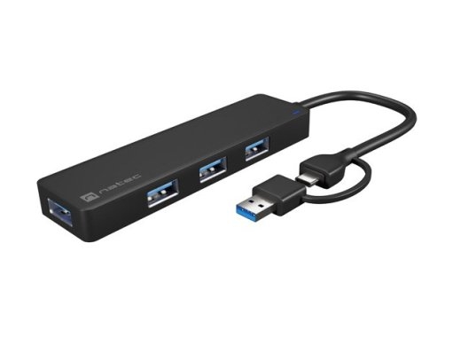 NATEC HUB USB-C 3.0 MAYFLY 4-PORTS + USB-A ADAPTER