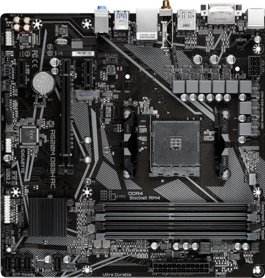 Gigabyte Motherboard A520M DS3H AC AM4 4DDR /HDMI/DVI/DP M.2 mATX