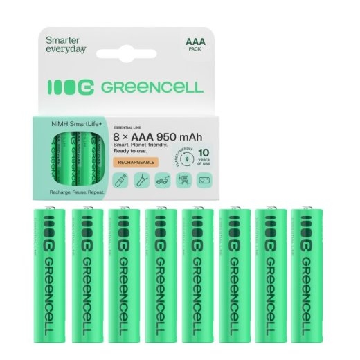 Green Cell Rechargable batteries 8xAAA HR03 950mAh