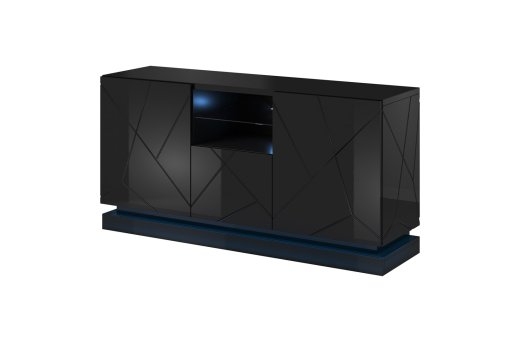 Chest of drawers QIU 2D1K 150x41.5x75 black gloss/black gloss