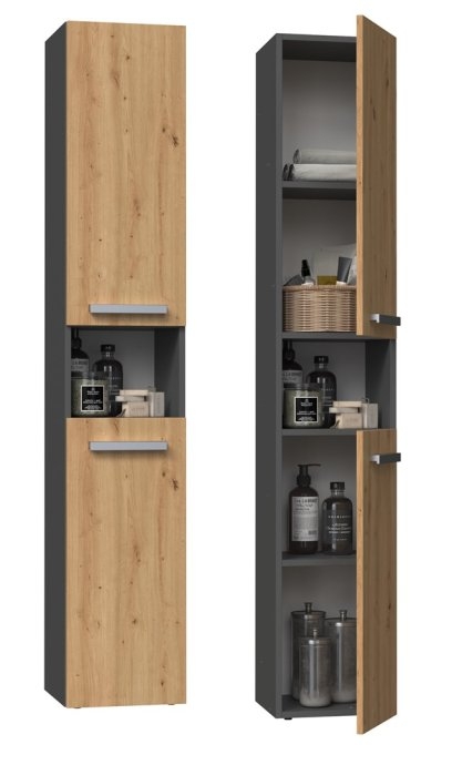 Topeshop NEL I ANT/ART bathroom storage cabinet Graphite, Oak