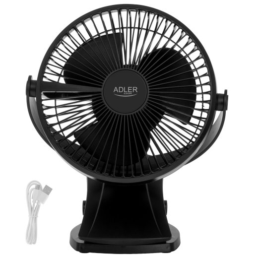 Adler Rechargeable Clip-on Desk Fan AD 7342 Table Fan 5 W Diameter 15.5 cm Number of speeds 3 Oscillation Black