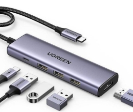 Ugreen 15596 laptop dock/port replicator Wired USB 3.2 Gen 1 (3.1 Gen 1) Type-A + Type-C Aluminium