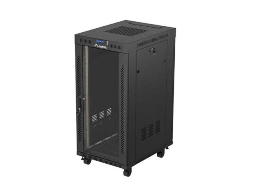 Lanberg Standing 19" 24U Rack Installation Cabinet 600×800 Black with Glass Door and LCD (Flat Pack) V2