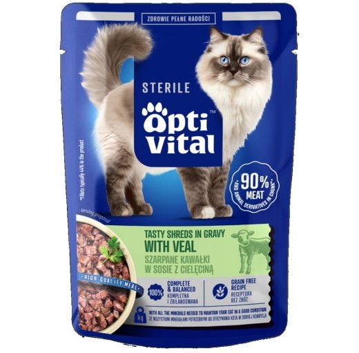 OPTIVITAL Sterile Tasty shreds in gravy with veal - wet cat food - 85g