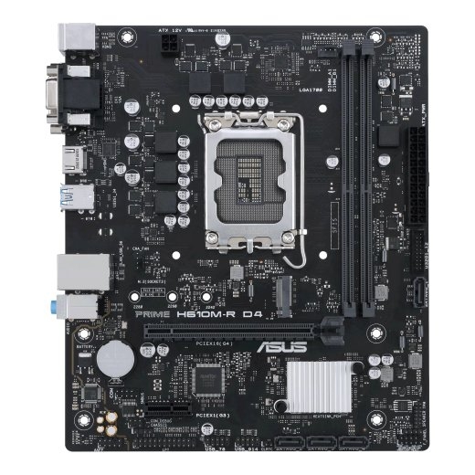 Asus PRIME H610M-R D4-SI Processor family Intel Processor socket LGA1700 DDR4 DIMM Memory slots 2 Supported hard disk drive interfaces SATA, M.2 Nu...
