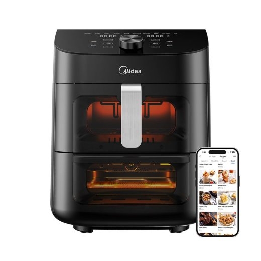 Midea Two Zone Airfryer MAD1100DADK Power 1850 W Capacity 4.4/6.4 L Rapid Air technology Black