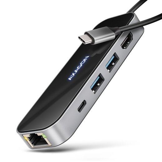 AXAGON USB-C 5Gbps GLASS 6in1 Hub HMC-6GLN