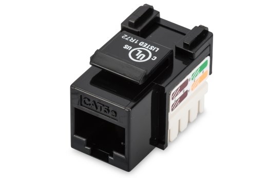 Class D CAT 5e Keystone Jack DN-93501 Unshielded RJ45 to LSA Cable installation via LSA strips, color coded according to EIA/TIA 568 A & B; The Cat...