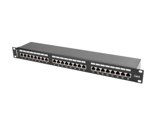 Patch Panel 24 Port 1U Cat.6 black shield