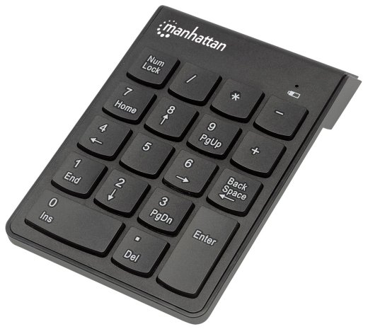 Manhattan Numeric Keypad, Wireless (2.4GHz), USB-A Micro Receiver, 18 Full Size Keys, Black, Membrane Key Switches, Auto Power Management, Range 10...