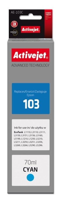 Activejet AE-103C Ink Bottle (Replaces Epson 103 C13T00S24A; Supreme; 70 ml; Cyan)
