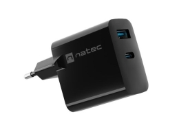 NATEC RIBERA GAN CHARGER 1x USB-A + 1x USB-C 45W BLACK