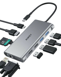 Hub USB-C CB-C89 Aluminium 10w1 RJ45 Ethernet 10/100/1000Mbps 4xUSB HDMI 4k@30Hz SD i microSD USB-C Power Delivery 100W