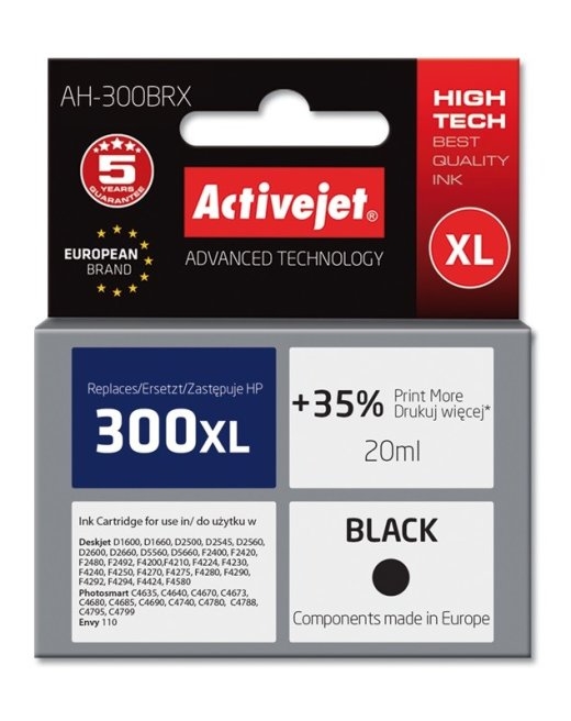 Activejet AH-300BRX Ink (replacement for HP 300XL CC641EE; Premium; 20 ml; black)