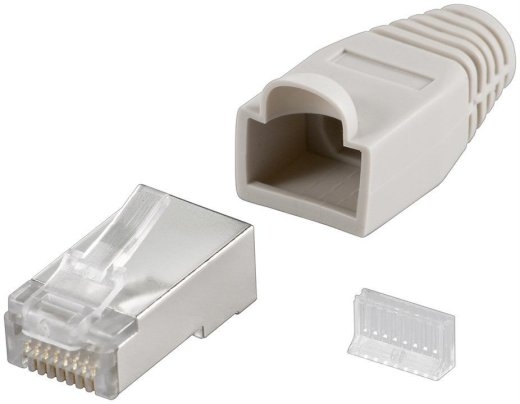 Goobay 68746 RJ45 plug, CAT 5e STP shielded with strain-relief boot, grey for round cable with Threader cable lead in 6.4 mm single packed (1 set p...