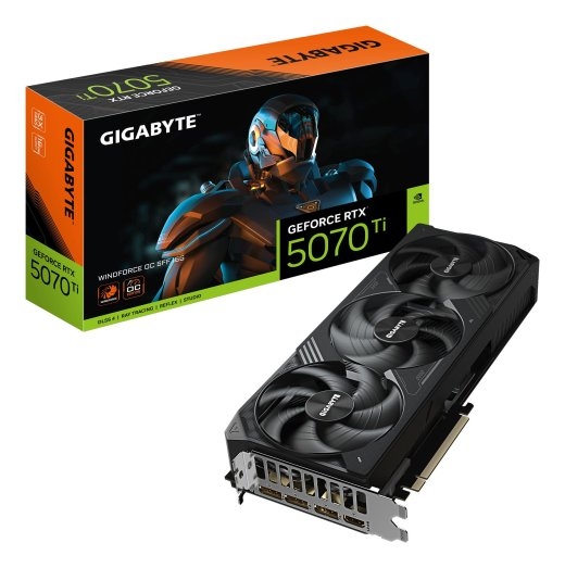 Graphics Card GIGABYTE NVIDIA GeForce RTX 5070 Ti 16 GDDR7 256 bit PCIE 5.0 16x Triple slot Fansink GV-N507TWF3OC-16GD1.0