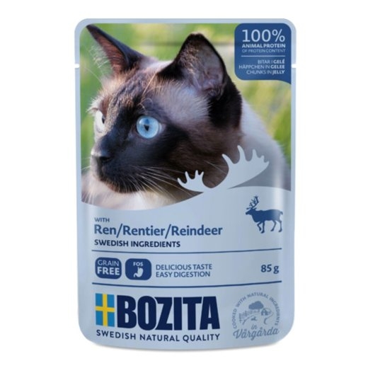 BOZITA Meat chunks in jelly with reindeer – wet cat food – 85g