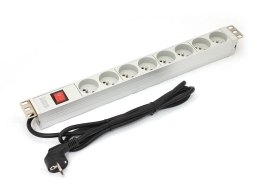 PDU 19 "rack, 8 slots Type E, Schuko plug, 1.8m cable, aluminum switch