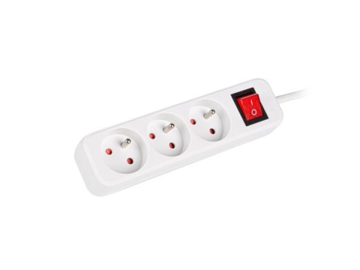 Lanberg Cable Power Strip 3M 3X French Outlets with Switch, Quality-Grade Copper PS1-03E-0300-W