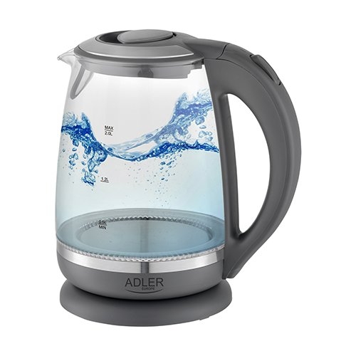 Adler Kettle AD 1286 Standard 2200 W 2 L Plastic/Glass 360° rotational base Grey