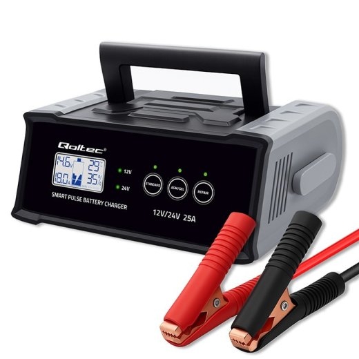 Qoltec Charger 12V 24V 25A AGM GEL SLA battery LCD