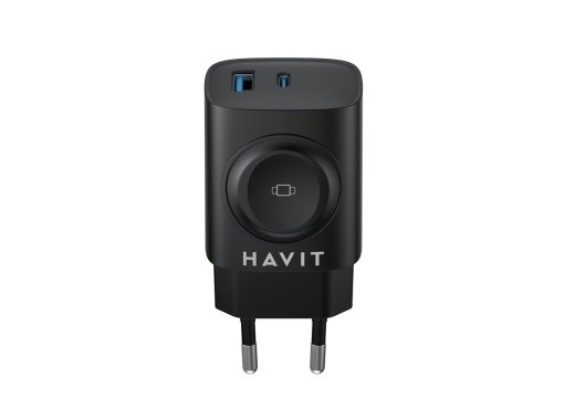 Havit UC132 - GaN 22 W dual-port charger with wireless charging option, black