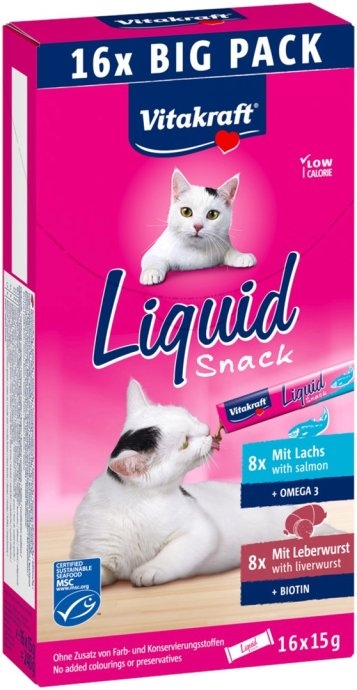 VITAKRAFT Liquid Snack Liver with Salmon - a treat for cats - 16x15g