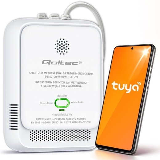 Qoltec 52654 2in1 natural gas and carbon monoxide (CO) leak detector CH4 CO NG Tuya Wi-Fi 85dB alarm LED