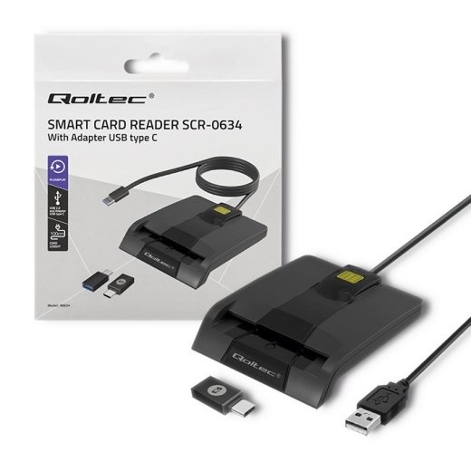 Qoltec 50634 Intelligent Smart ID chip card reader SCR-0634 USB Type C